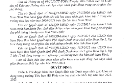 Quyết định Phê duyệt Danh mục SGK các khối lớp năm học 2022 – 2023