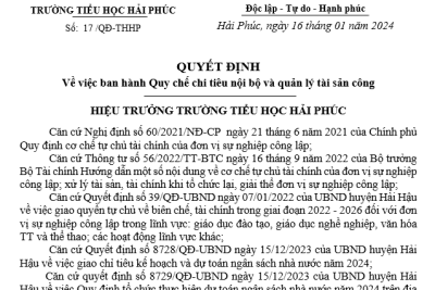 Công khai Quy chế chi tiêu nội bộ năm 2024 của trường Tiểu Học Hải Phúc