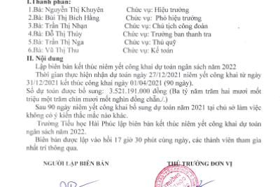 Biên bản Kết thúc niêm yết công khai dự toán ngân sách năm 2022 của trường Tiểu Học Hải Phúc