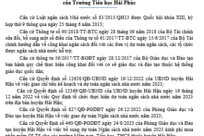 Quyết định Về việc công bố công khai bổ sung dự toán ngân sách năm 2023 của Trường Tiểu học Hải Phúc