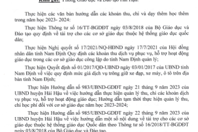 Cam kết thực hiện các khoản thu, chi trong năm học 2023-2024
