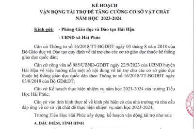 Kế hoạch vận động tài trợ để tăng cường cơ sở vật chất năm học 2023-2024