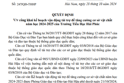 QUYẾT ĐỊNH CÔNG KHAI KẾ HOẠCH VẬN ĐỘNG TÀI TRỢ ĐỂ TĂNG CƯỜNG CƠ SỞ VẬT CHẤT NĂM HỌC 2024-2025